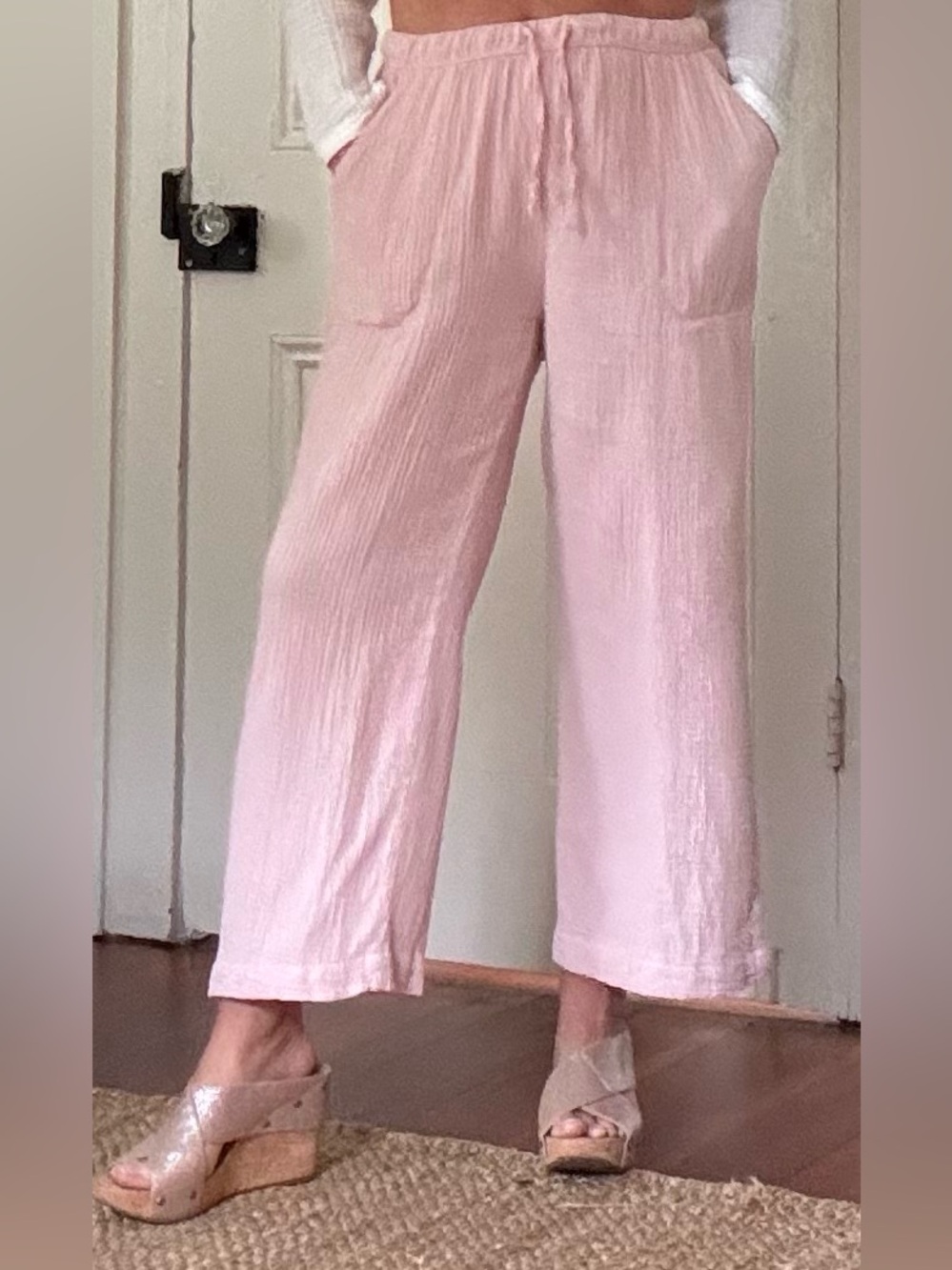Splendid Women’s 100% Cotton Drawstring Waist Pale Pink Crop Pants M